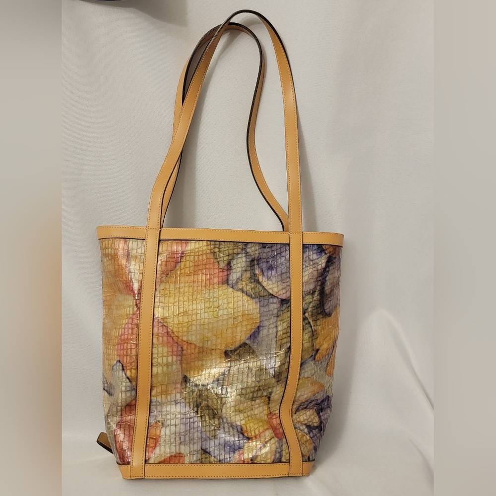 Maxx NY Multi Color Fruit Tote Bag with Tan Straps